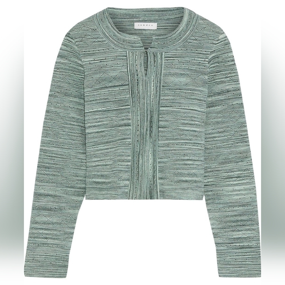 Sandro Metallic Knit Melange Cropped Cardigan